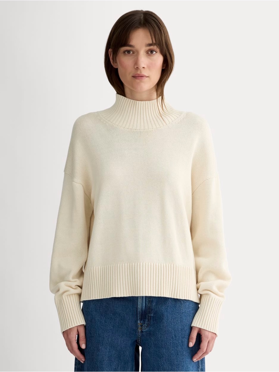 Everlane Boxy Turtleneck In Everyday Cotton Cream Ribbed Sweater Size:Xs Nwt